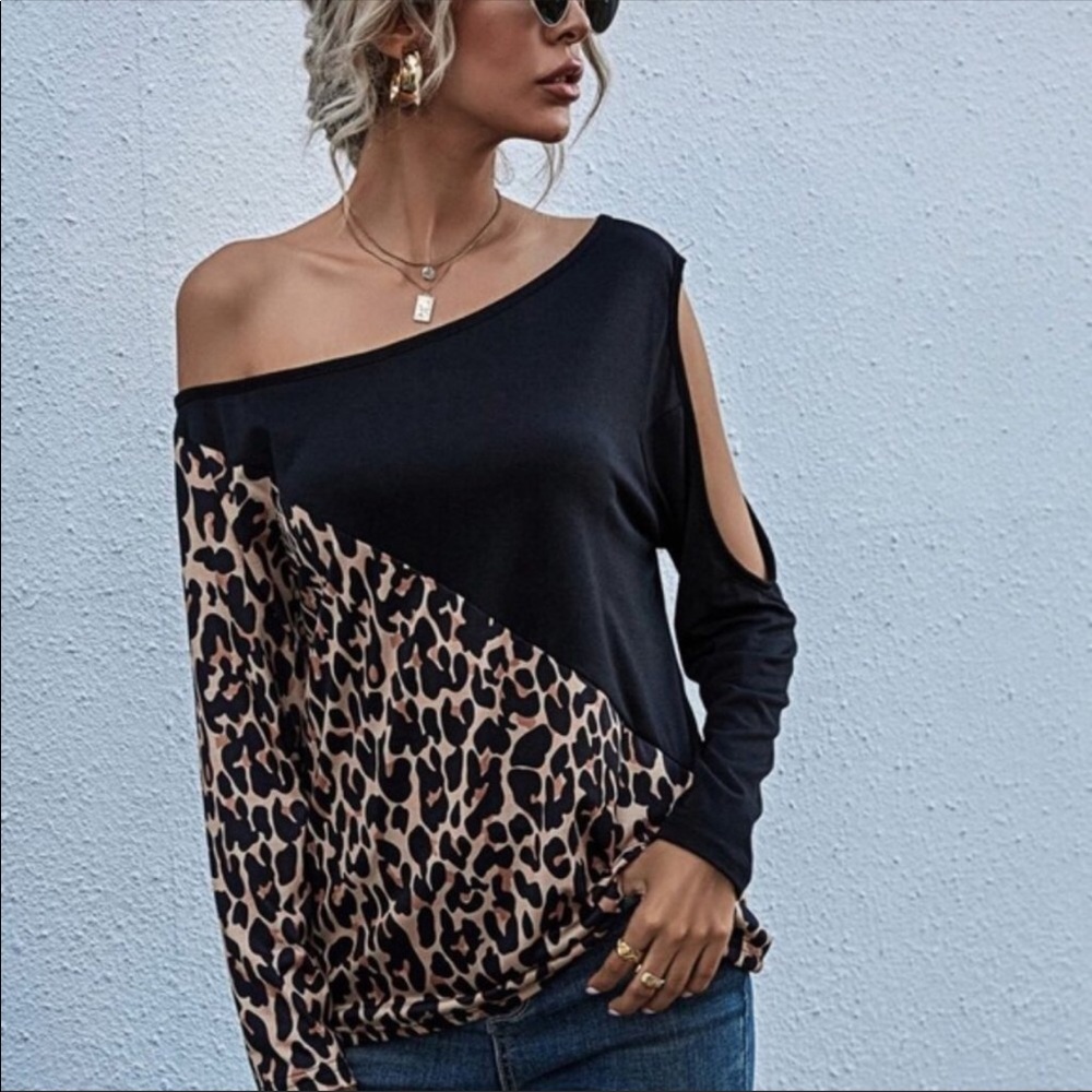 💃🏻SOPHIA Black leopard Cut out shoulder - Picture 4 of 11